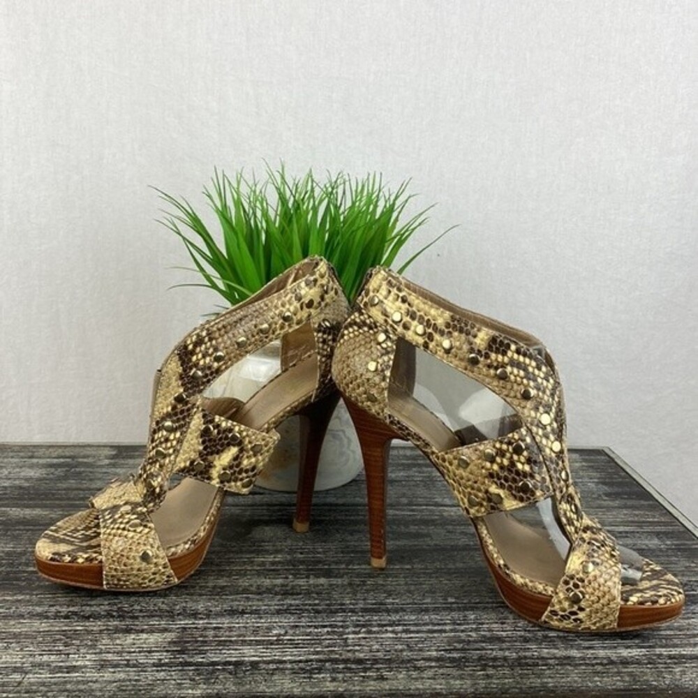 Stuart Weitzman Python Snake Print Cage Stud Heel… - image 4